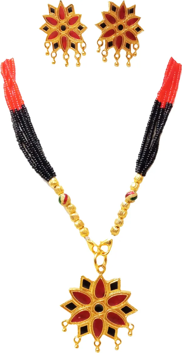 Assamese_Traditional_Gold_Plated_Red_Black_Colour_Star_Tassel_Jewellery_Set_For_Women_&_Girls